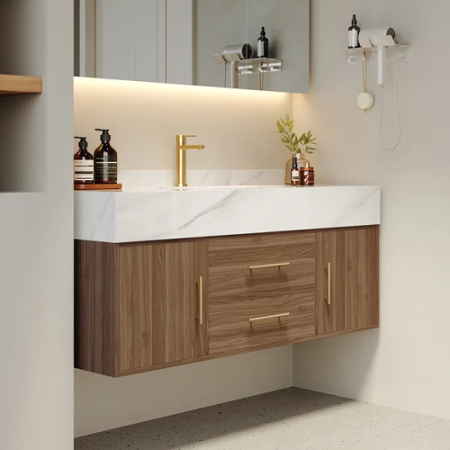 Walnut Wall Mounted Bathroom Vanity Cabinet